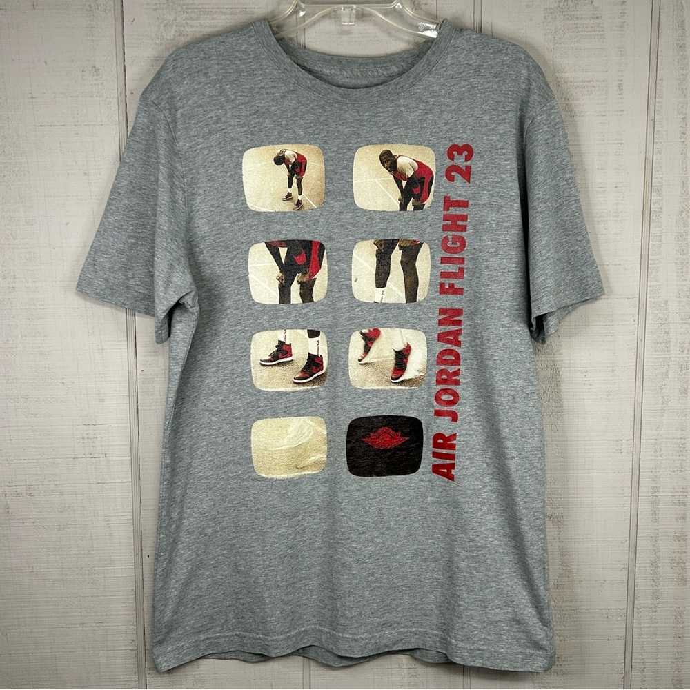 Nike Air Jordan T Shirt Size L Crew Neck Cotton Flight 23‎ Graphic Grey Jumpman